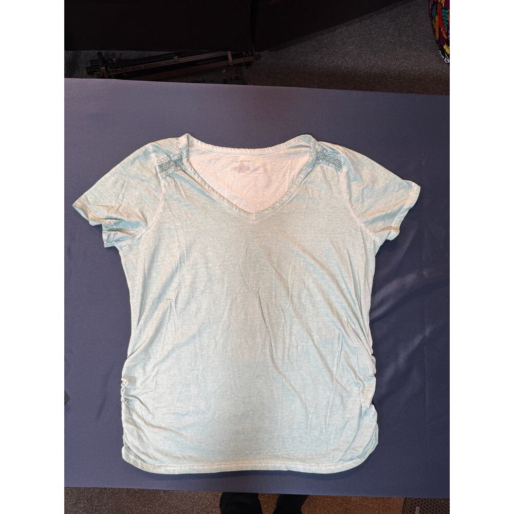 Lane Bryant V-Neck Ruched Side T-Shirt Women's 18/20 Light Mint Green EUC